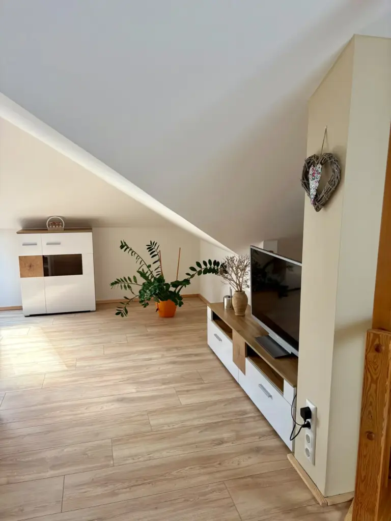 Wohnbereich mit Highboard und Zimmerpflanze